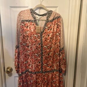 Umgee Floral Long Sleeve Dress - Red and Black